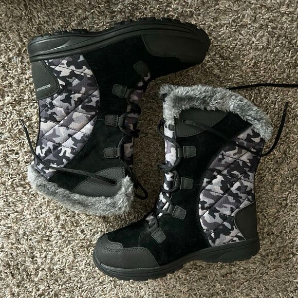 Columbia Ice Maiden Winter Boots Black & Gray Waterproof Leather & Textile Sz 9 - Picture 8 of 14